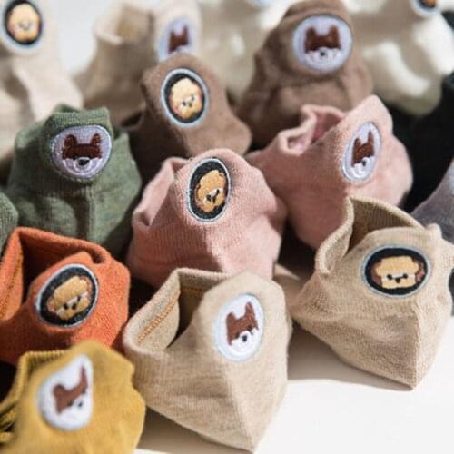 5 Pairs Women Socks Low Cut Cotton Blends Heel Embroidered Puppies A-B Style Durable Short Heel Cute Doggy Slipper Boat Socks