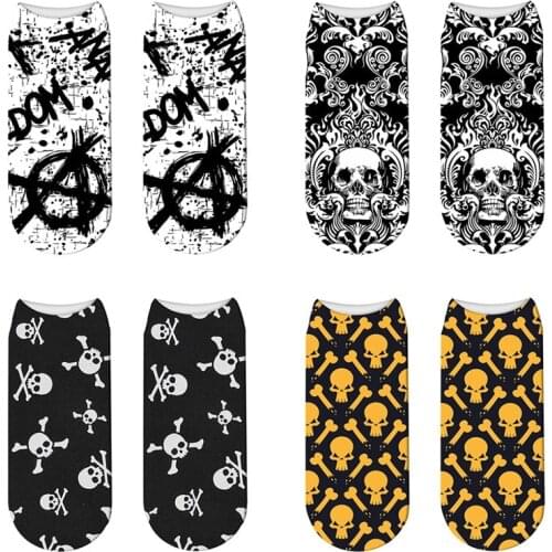 New Fashion Cute Ankle Socks Women Cartoon Skeleton Skull Cotton Short Socks Happy Korea Harajuku Kawaii Socks Socke