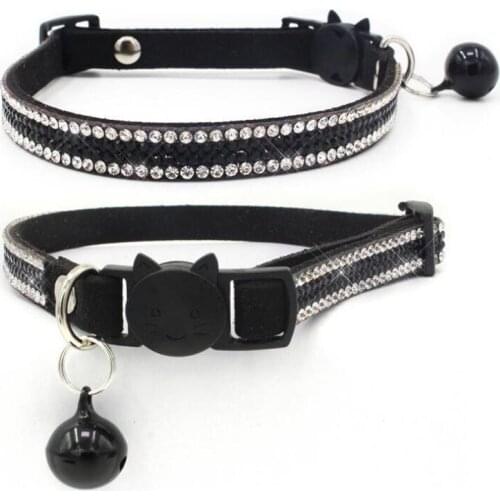 Dog Collar Shiny Rhinestone Pet Soft Cat Collar Bell Safety Puppy Cat Head Buckle For Small Dogs Pet Supplies German Shepherd