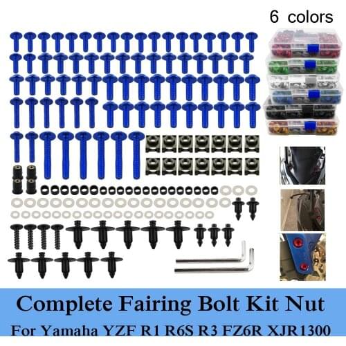 Fit For Yamaha YZF R1 R6S R3 FZ6R XJR1300 FJR1300 CNC Alloy Complete Fairing Bolts Kit Nut Bodywork Screws Clip