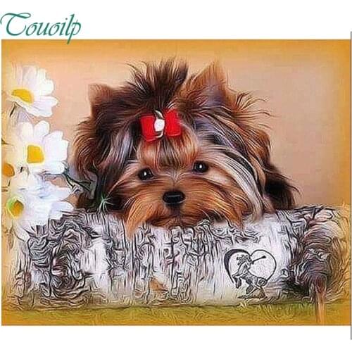 Full Square 5D Diamond Painting Cute Dog Yorkshire Diamond Embroidery Cross Stitch Rhinestone Mosaic Pasted Painting Home Decor