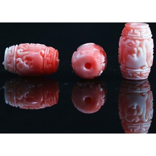 Lovely pink synthetic coral 8*13mm cylinder column carving flower accessories loose beads diy jewelry 5pcs B911