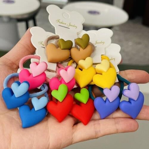 12Pcs/Set Girls Heart-shaped Rubber Elastic Hair Bands Children Ponytail Holder Scrunchie Headband Kids Women Hair Accessories