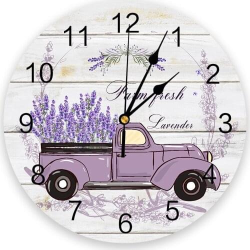 Farm Rural Style Lavender Vintage Truck Wall Clock Modern Design Clocks Wall Hanging Home Decor Living Room Round Wall Clocks