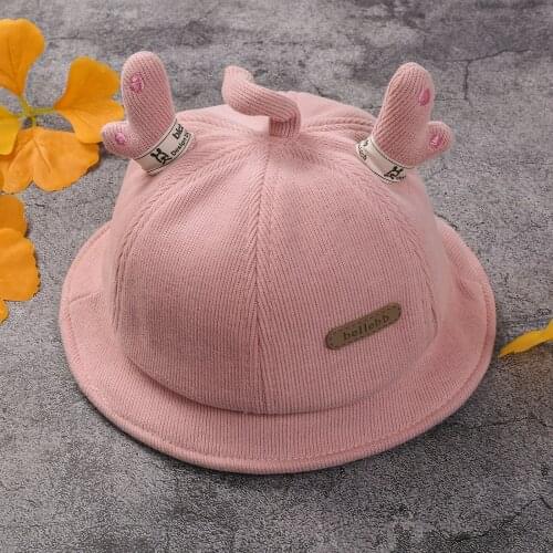Newborn Infant Baby Winter Beanie Bucket Hat Kids Cute Wide Brim UV Protection Fisherman Hat with Deer Antlers
