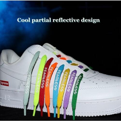 1Pair Flat Shoelaces Reflective letter printing Classic Shoe Laces Fit Fashion Sports Shoelace Casual Unisex Shoe Strings