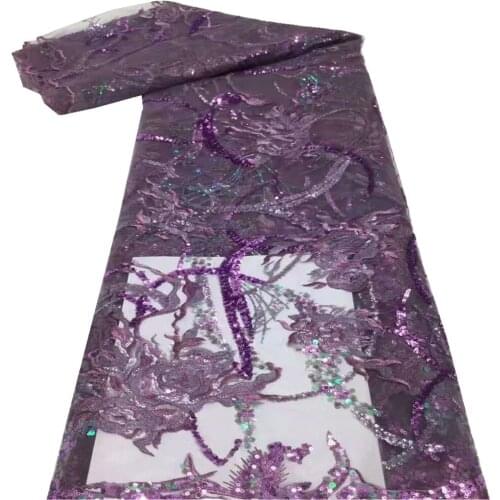 SJ Lace 2021 purple High Quality African French Sequins Net Lace Fabric For Wedding Latest Nigerian Lace Fabrics Sewing f4-96