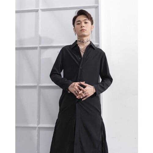 Spring and summer new long front short back long thin versatile windbreaker black side split coat personality dark man