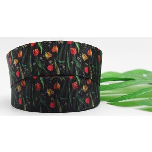 WL New Flower Printing Grosgrain Ribbon/Lanyard Christmas Party Packaging Hair Bow Bow Decoration Diy Sewing 50 yards