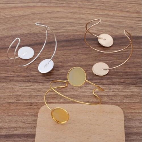 50pcs 20mm Wire Bangle Base Bracelet Blanks Tray Bezel Brass Cuff Bracelet Setting Cabochon Cameo DIY Jewelry Findings