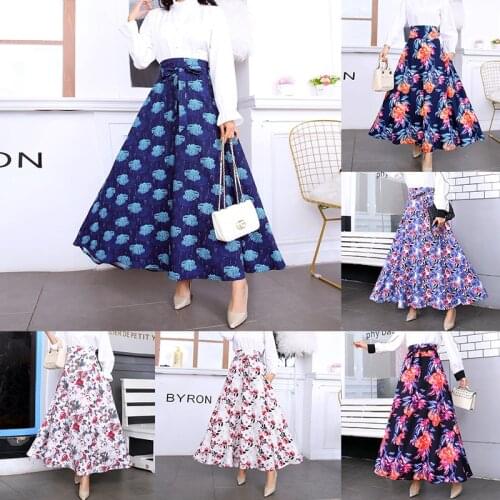 Spring Digital Big Swing Printed Long Skirts Women High Waist Max Shirt Women Summer Flower Pleated Skirt Women