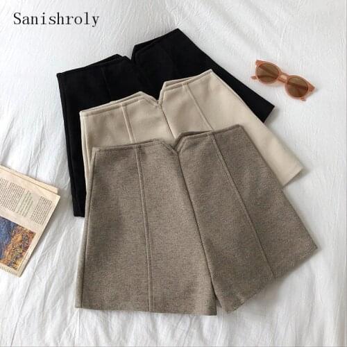 Sanishroly 2021 New Autumn Winter Women Wide Legged Shorts All Match High Waist Woolen Shorts Students A-Line Casual Shorts C113