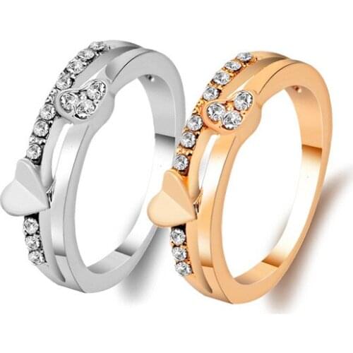 Gold Silver Color Crystal Heart Shaped Wedding Rings for Women Luxury Zircon Engagement Rings Jewelry Party Gifts Size 6 7 8 9