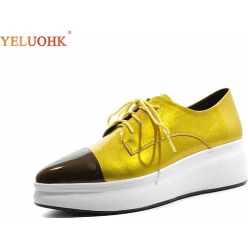 34-42 Women Shoes Genuine Leather Mixed Colors Autumn High Heels Shoes Pointed Toe Lace Up Fashion Shoes Plus Size