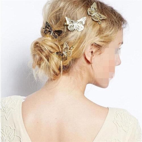 Vintage Butterfly Hair Clip For Women Girls Party Wedding Fashion Jewelry Gold Metal Hair Accessories Wholesale Fine Gifts