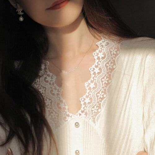Lace Knitted Sweater Women Korea Style Elegant Office Lady Pullover Female 2021 Casual Long Seeve V-Neck Vintage Base Shirts