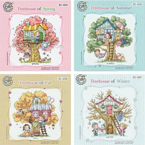 Gold Collection Lovely Counted Cross Stitch Kit Treehouse Spring Summer Autumn Winter Season Tree House SO