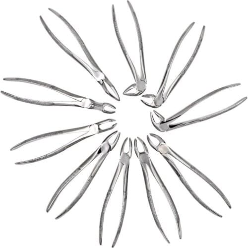 10pcs Dental Adult Forcep Set Dentist Surgical Tools Oral Teeth Stainless Steel Extracting Pliers With Kit Clinic Instrument