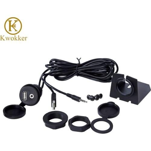 2M USB2.0 AUX USB Extension Cable 3.5mm Dash Panel Waterproof Mount Cable For Car Boat and Motorcycle Flush Mount Cable Adapter