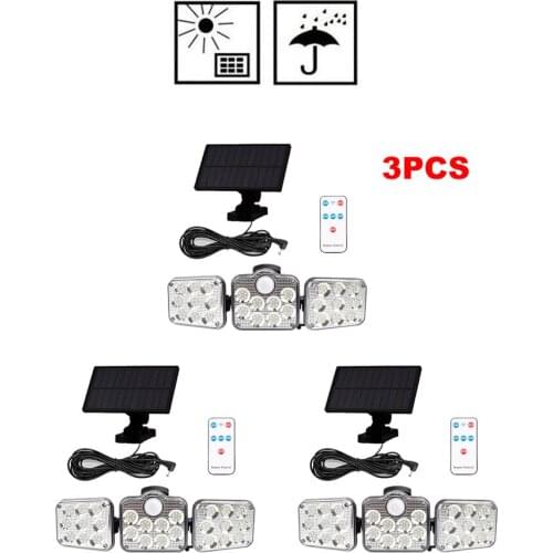 3pcs 138 led remote seperable Super Bright Solar Security Light Outdoor Motion Sensor Adjustable Sensor Distance Flood Light wit