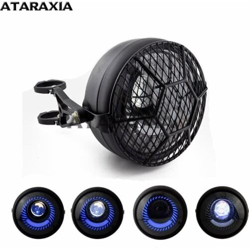 6.5" Round Headlamp With Blue Halo Ring For Dyna Sportster XL 1200 883 Projector LED Motor Headlight Bracket Lighthouse Lamp