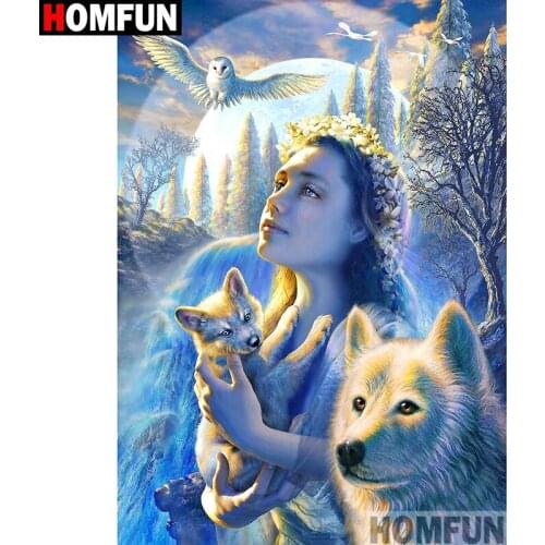 HOMFUN Full Square/Round Drill 5D DIY Diamond Painting "Beautiful wolf" Embroidery Cross Stitch 5D Home Decor A07183