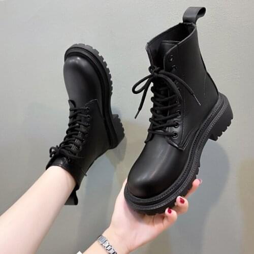 Soft Artificial Leather Martn Boots Womens Brown Shoes 2021 Autumn and Winter New Flat Platform Ankle Boots Motorcycle Boots