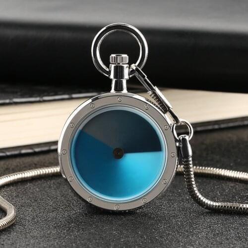 Quartz Pocket WatchUnique Gradual Change Blue Color Dial Turntable Snake Chain Men Watches No Cover Design Gifts