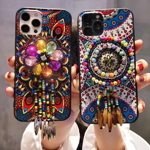Indiana Folk-custom Phone Case for iphone 12 12pro 12proMax Silicone Protective Mobile Phone Back Cover with Rhinestone Tassel
