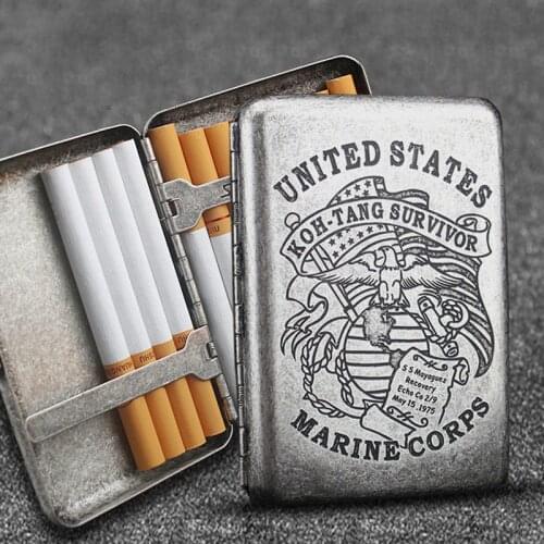 Old Sliver Color Pure Brass Marines Corps 16 Cigarette Case Copper Cigarette Boxes With Gift Boxes