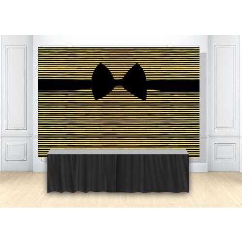 Black Bow Tie On Golden Stripes Backdrop Boy Birthday Party Banner Photography Studio Background Table Mural Poster Wallpaper