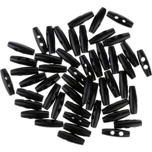 50Pcs Wood Sewing Horn Toggle Buttons Cloth Accessories 2 Holes Black