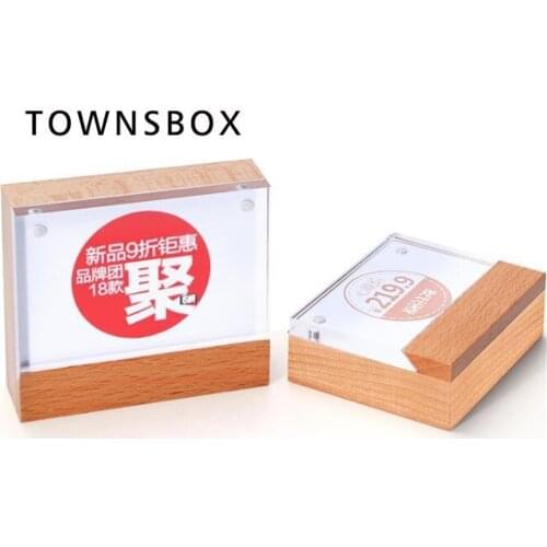 Newest 90*60mm Small Size Menu Sign Price Tag Holder with Wooden Base Acrylic Magnet Sticky Display Panel Two Use Stand Lay Rack
