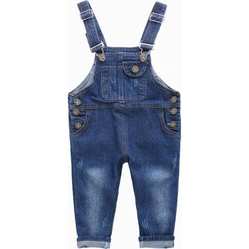 2019 New Autumn Baby Girls Boys Denim Overalls Button Fly Overalls for Girl Solid Blue Children Jumpsuit Overalls Kids Clothes