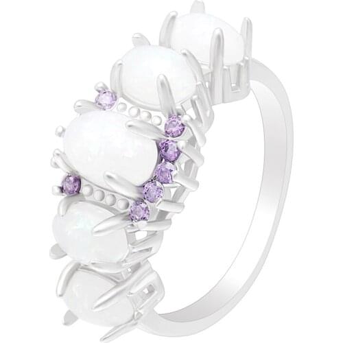 Hainon Elegant Opal Finger Rings For Women White Oval Stone Silver Plated Ring Set Romantic Fashion Jewelry For Party