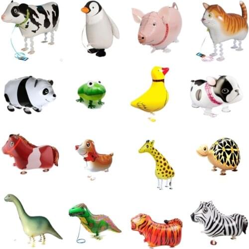 Walking Animals Foil Balloon Cute Pet Cat Giraffe Dinosaur Frog Walk Balloon Toy For Baby Shower Decorations Kids Birthday Gifts