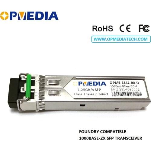 Foundry compatible 1000BASE-ZX SFP transceiver,1.25G 1550nm 80km SFP optical module with dual LC and DDM