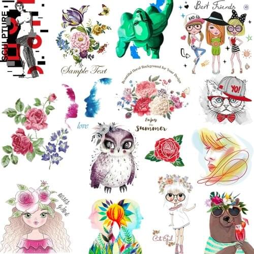DIY Fashion Applqiue Flower Patches On Clothes Women T-shirt Heat Transfer Fusible Sticker Iron On Patches For Clothing Stickers