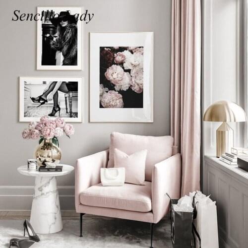 Sexy Female Leg Fashion Smoking Woman Poster Black White Canvas Print Retro Art Floral Paint Modern Home Room Decoration Picture