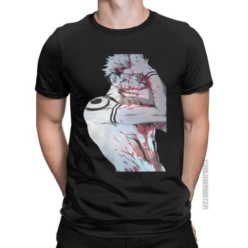 Vintage Jujutsu Kaisen Sukuna Ryomen T-Shirt For Men Crew Neck Pure Cotton T Shirt Classic Short Sleeve Tees Summer Clothes