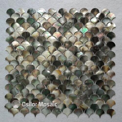 Natural black colour fan shape pattern 100% natural sea shell black mother of pearl mosaic tile for home decoration wall tile