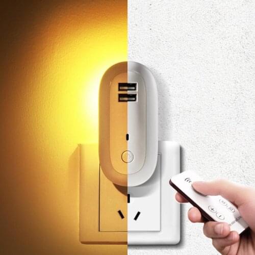 Nightlight Lamp Mini LED Night Light Remote Control Fast Charge 220V Dual USB Socket For Children Kids Room Bedroom Lighting New