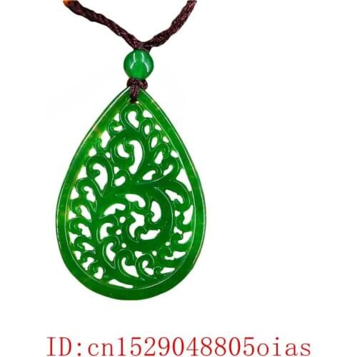 Green Jade Grass Pendant Necklace Chinese Charm Jadeite Amulet Gifts Jewellery Natural Fashion Carved Lucky
