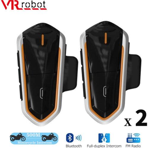 VR robot 2PCS Motorcycle Intercom Bluetooth Stereo Moto Helmet Intercom Headset Handsfree FM Wilress Interphone intercomunicador