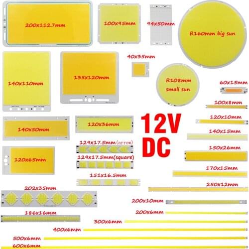 ALLCOB Mix size 12V DC 2-200W cob led bar 12V light source flip chip outdoor indoor lamp round Diode led cob panel strip bulb