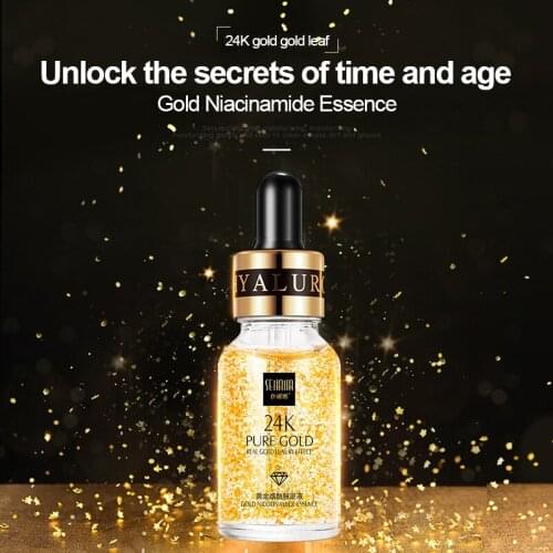 24K Gold Hyaluronic Acid Face Serum Replenishment Shrink Pore Brighten Nicotinamide Skin Care Lift Firming Essence 15ML