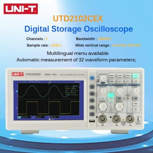 UNI-T UTD2102CEX Digital Storage Oscilloscope 100MHz Bandwidth USB Interface 2 Channels Portable Oscilloscope 7 inch LCD display