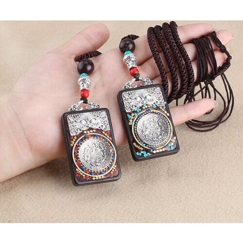 Vintage Nepal Long Buddhist Wood Pendant Necklace For Women Men Handmade Ethnic Necklaces Sweater Chain