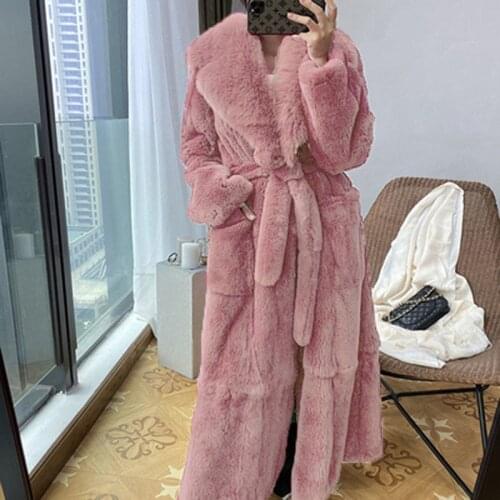 Women Oversized Winter Coat Sashes X-Long Loose Thicken Warm Faux Fox Fur Big Pocket Jackets Windbreaker Outerwear