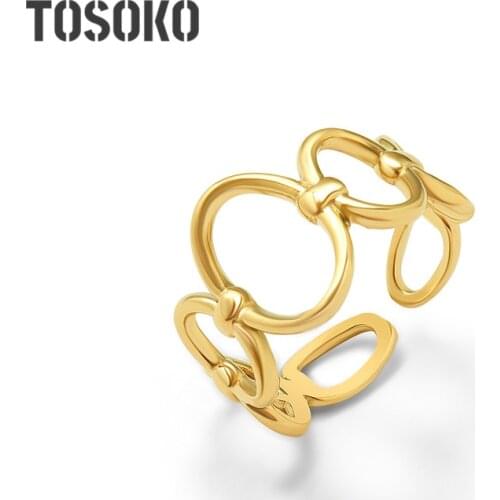 TOSOKO Stainless Steel Jewelry Ins Minimalist Geometric Ellipse Splicing Ring Female Index Finger Ring Opening Ring BSA151
